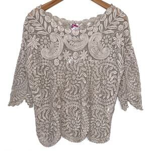 Yoana Baraschi Embroidered Beige Semi-Sheer Blouse Size XS